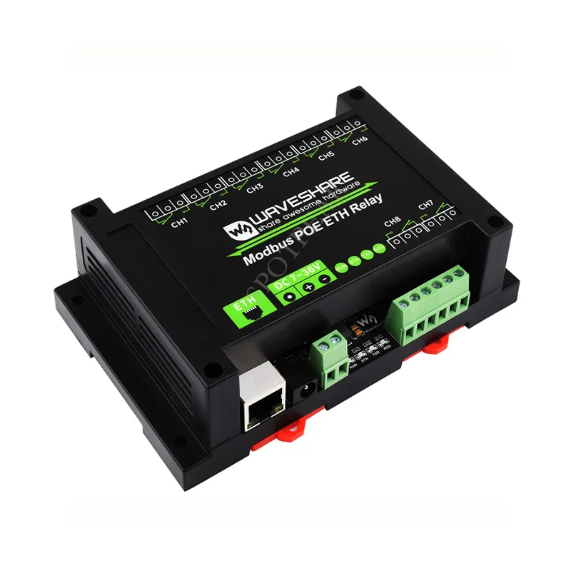 Industrial Grade 8-Ch Ethernet Relay Module Ethernet Port Communication Modbus Protocol PoE Power Supply option