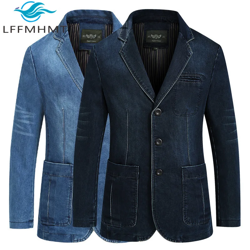

Новое поступление, весенне-осенние модные мужские повседневные костюмы, пальто, свободный крой, молодежная мужская джинсовая куртка, однотонный тонкий повседневный пиджак, мужской