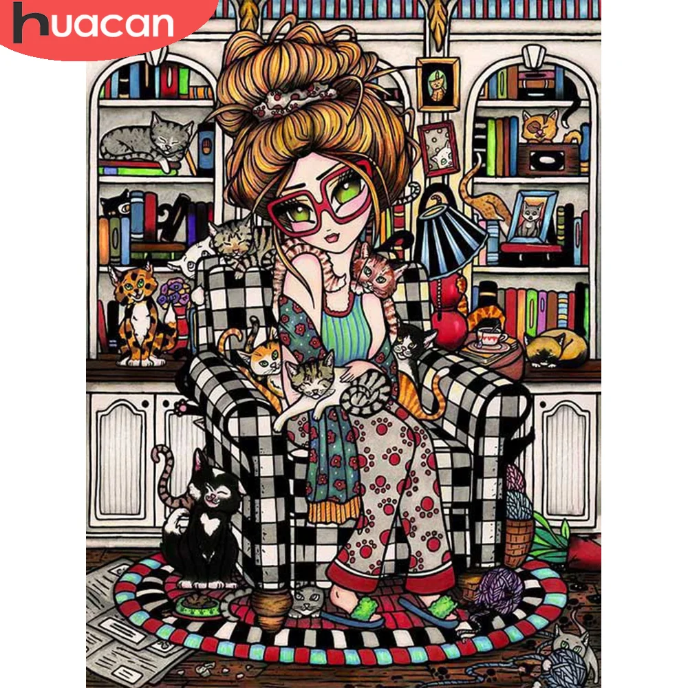 HUACAN 5D DIY Diamond Embroidery Portrait Painting Girl Cart