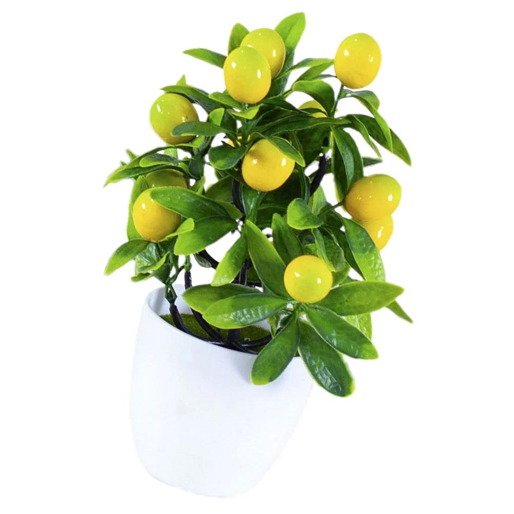 Artificial Lemon Potted Plant Simulation Plants Decor Palm Wipe Clean Small Plastic Fake