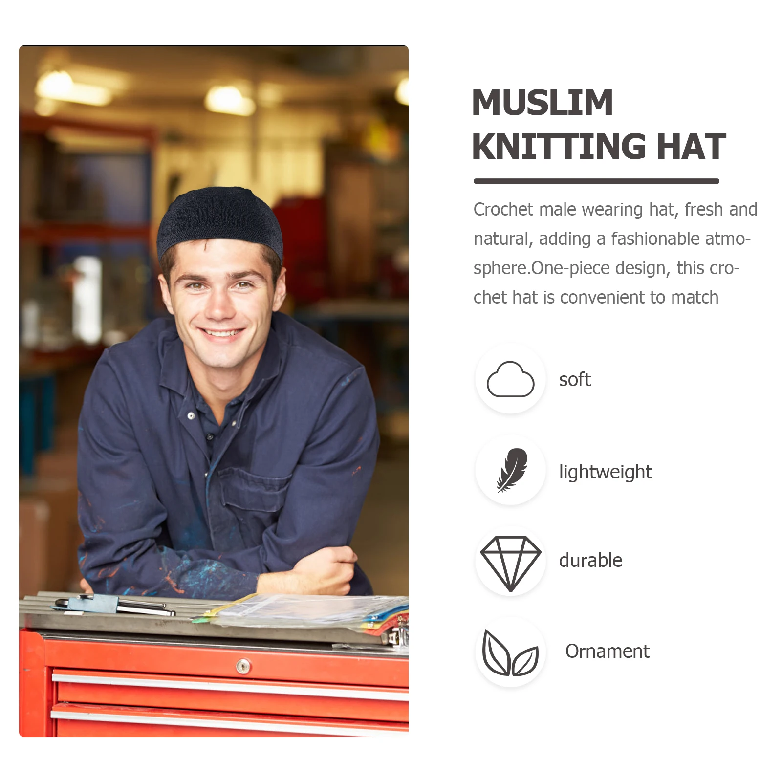 

Melon Hat Reusable Cap Men Mens Beanie Crochet Line Prayer Knitted Polyester Caps for Male Lightweight