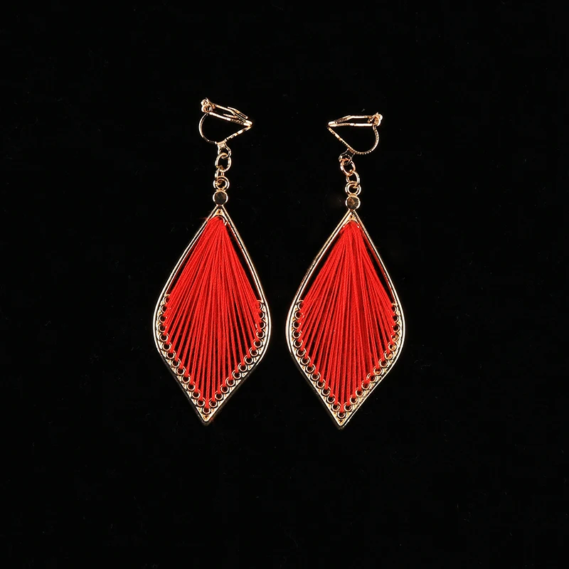 NEW Bohemian Vintage Cotton Thread Water Drop Clip on Earrings for Women Girl Temperament Without Piercing Ear Clips Jewelry