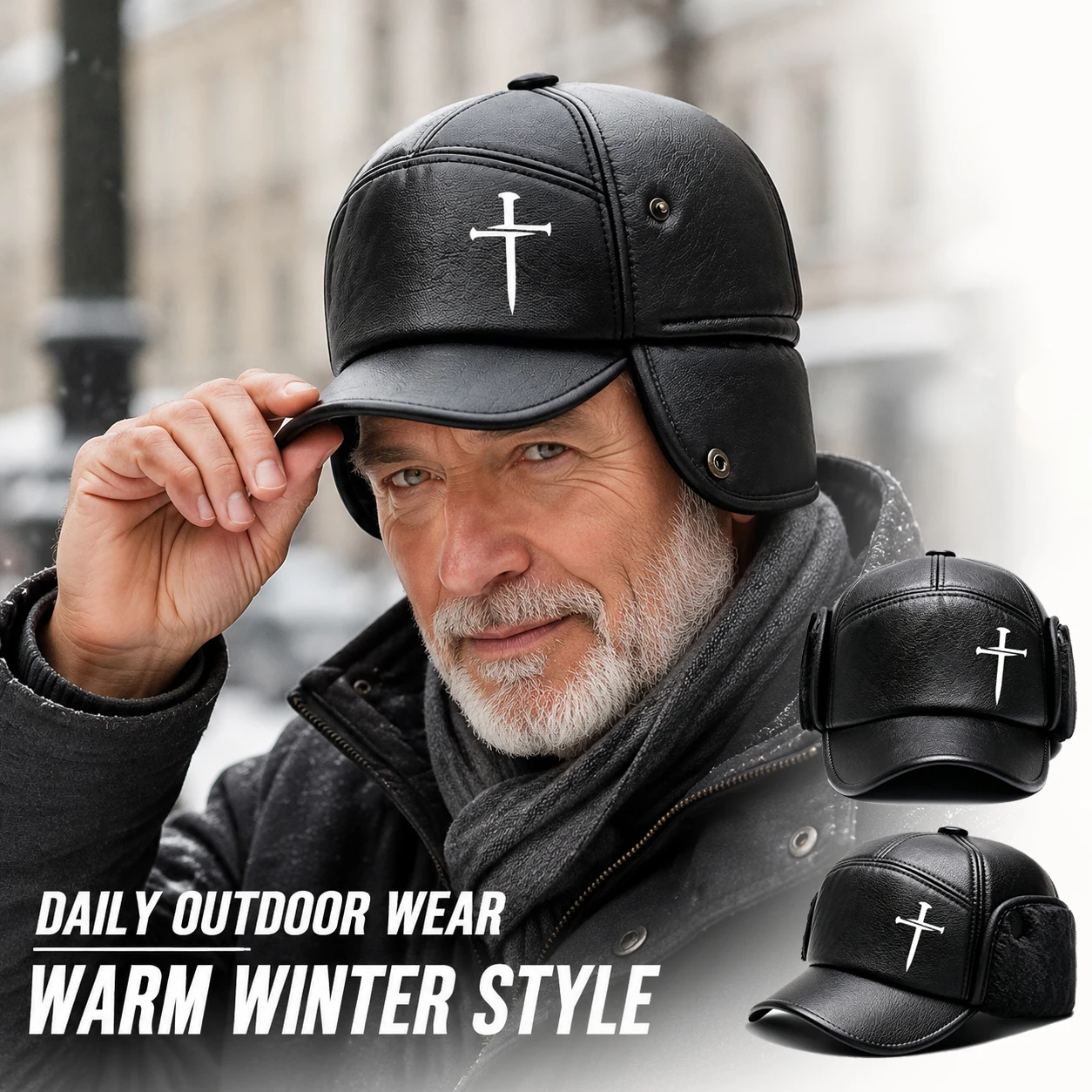 Men’s Winter Baseball Cap With Ear Flaps, Ear protection and Warmth, Warm Plush Lined Trapper Hat Windproof Daily Casual Cap