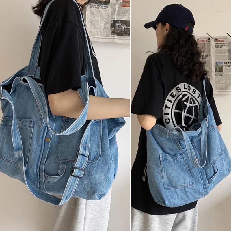 Wahyah Denim Messenger Bags for Man Japan Style Unisex Casual Shoulder Bag School Bag Clutch Purse Large Jeans Bag Solid ZY159