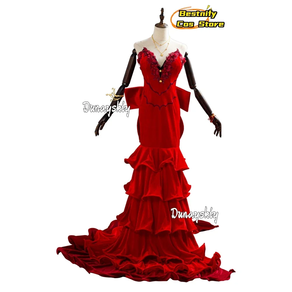 CosplayAerith Gainsborough Women Cosplay Costume Anime Game Fantasy VII Wig Sexy Red Dresses Women's Lolita Skirt Role-playing S