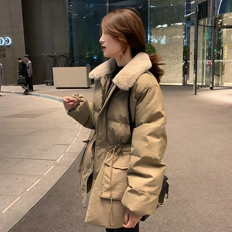 Korean Fashion Women Winter Parkas Fur Collar Thick Warm Snow Wear Padded Parka Ladies Street Loose Long Down Cotton Coats