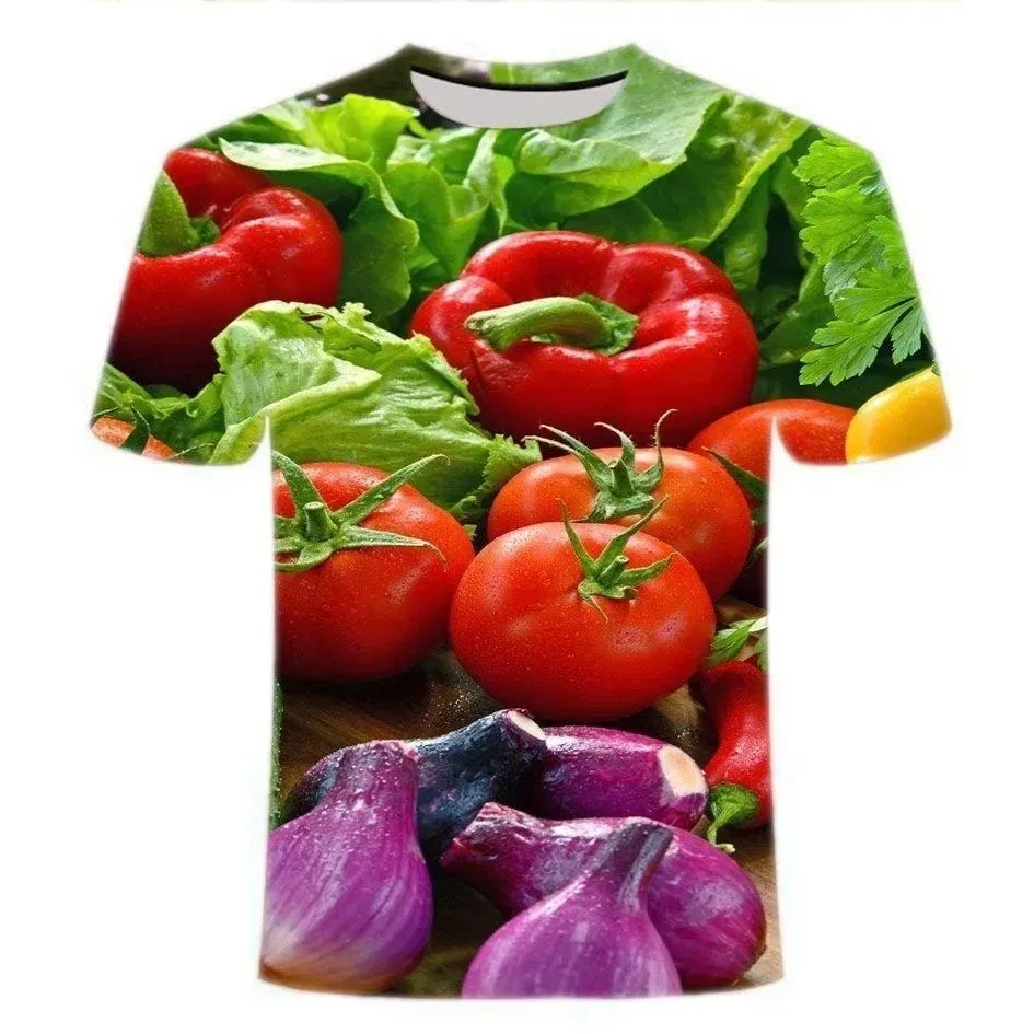 Summer Men 3d Printed Fun T-Shirt Food Vegetables Fruit Pepper Graphics O Collar Short Sleeve Street Breathable Plus Size Top