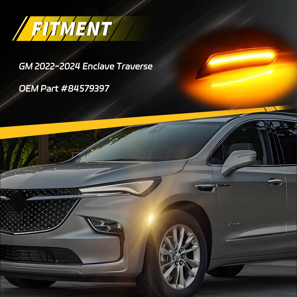 2Pcs Front Bumper Reflector Light Side Marker Light Fender Light W/Full LED For 2022 2023 2024 Buick Enclave Chevrolet Traverse