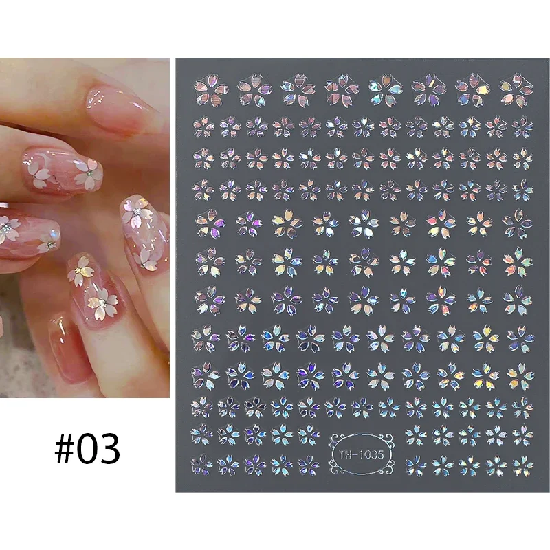 3D Laser Sakura Flower Nail Sticker Glitter Star Butterfly Floral Adhesive Sliders Cherry Blooming Manicure Nail Decals