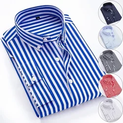 Camisa casual listrada de manga comprida masculina clássica slim fit masculina de algodão camisa formal de negócios