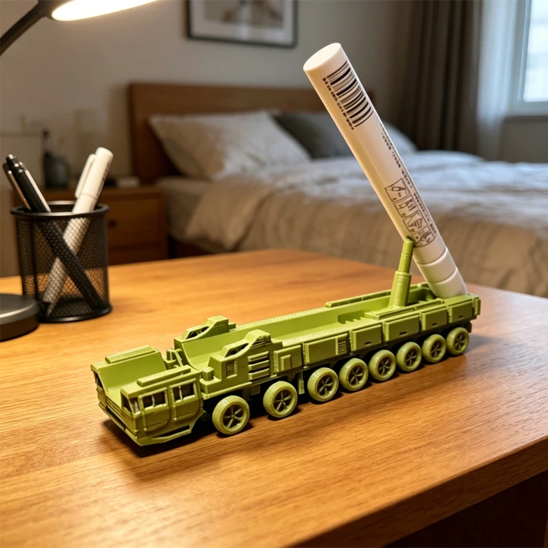 Military Missile Vehicle Pen Holder Stationery Storage Stand Watercolor Pen Rack Dongfeng Missile Model Ornament Toy Desk Decor