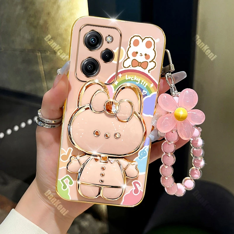 X5Pro Lucky Rabbit Holder Bracelet Plating Phone Case For Xiaomi POCO X5 X5Pro X4Pro X4NFC X4GT X3 X3Pro X3NFC F4GT M4 M3 Cover