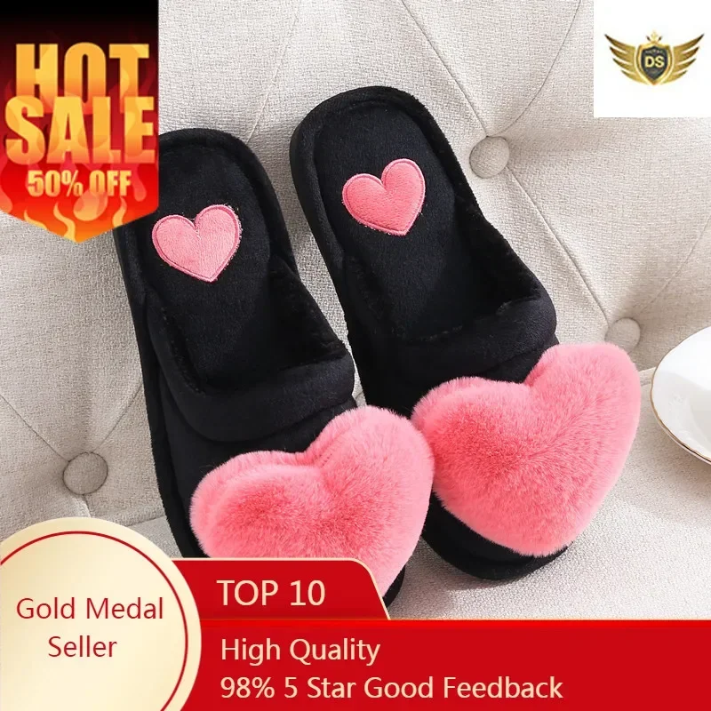 

Winter Warm Slippers women shoes woman cute Love Heart plush slippers home slippers indoor slipper Faux Fur slides House Slipper