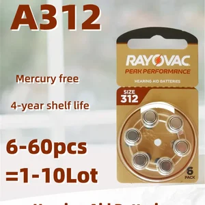 Rayovac Pico Hörgeräte-Batterien, Zinkluftbatterie für BTE, CIC, RIC, OE, Hörgeräte, 1,45 V, 312, 312A, A312, PR41, 6-60pcs, 1-10 Karten 8 Hauptverkaufsstapel auditorische Geräte - №5