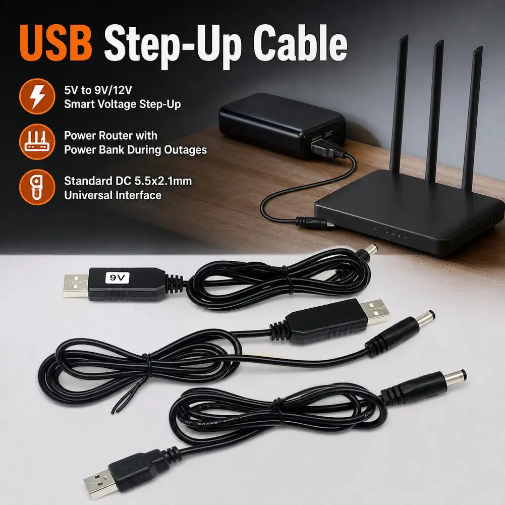 USB to DC Step-Up Cable 5V 9V 12V Voltage Converter Cord with Integrated Chip Power Adapter Cable for Internet Routers Outdoor