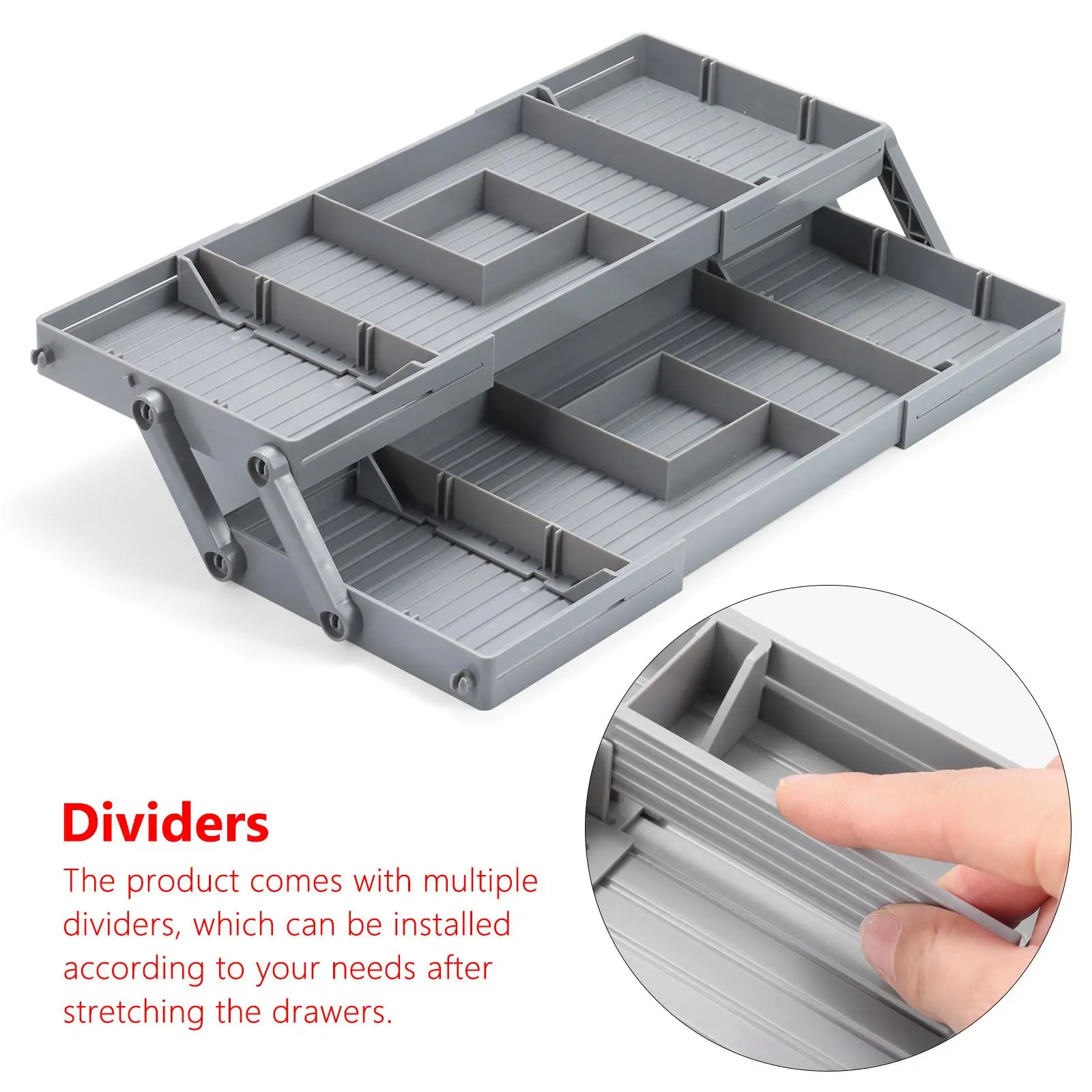 2/3 Tier Drawer Organizer Collapsible Expandable Desk Organizer Trays Multi Level Gray Desktop Storage Rack for Office Supplies