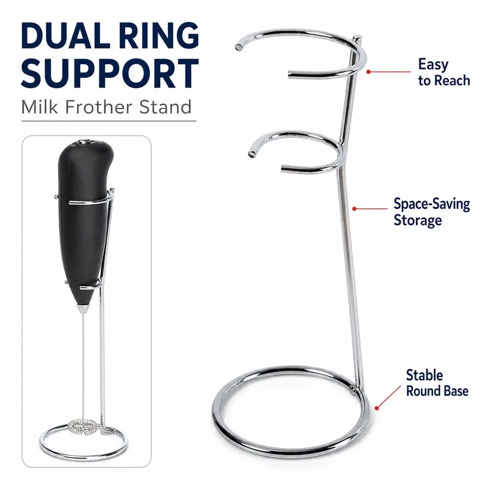 Freestanding Milk Frother Stand Round Base Dual Support Rings Coffee Stirrer Rack Space Saving Hand Mixer Holder
