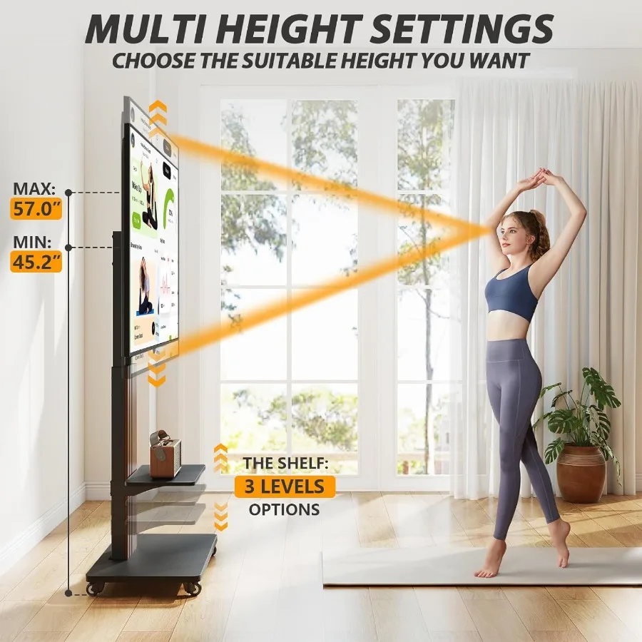 Robuuste rollende tv-standaard Ontworpen voor 5590 inch grote tv's tot 150 lbs met in hoogte verstelbare houder en ruime opslag Sh