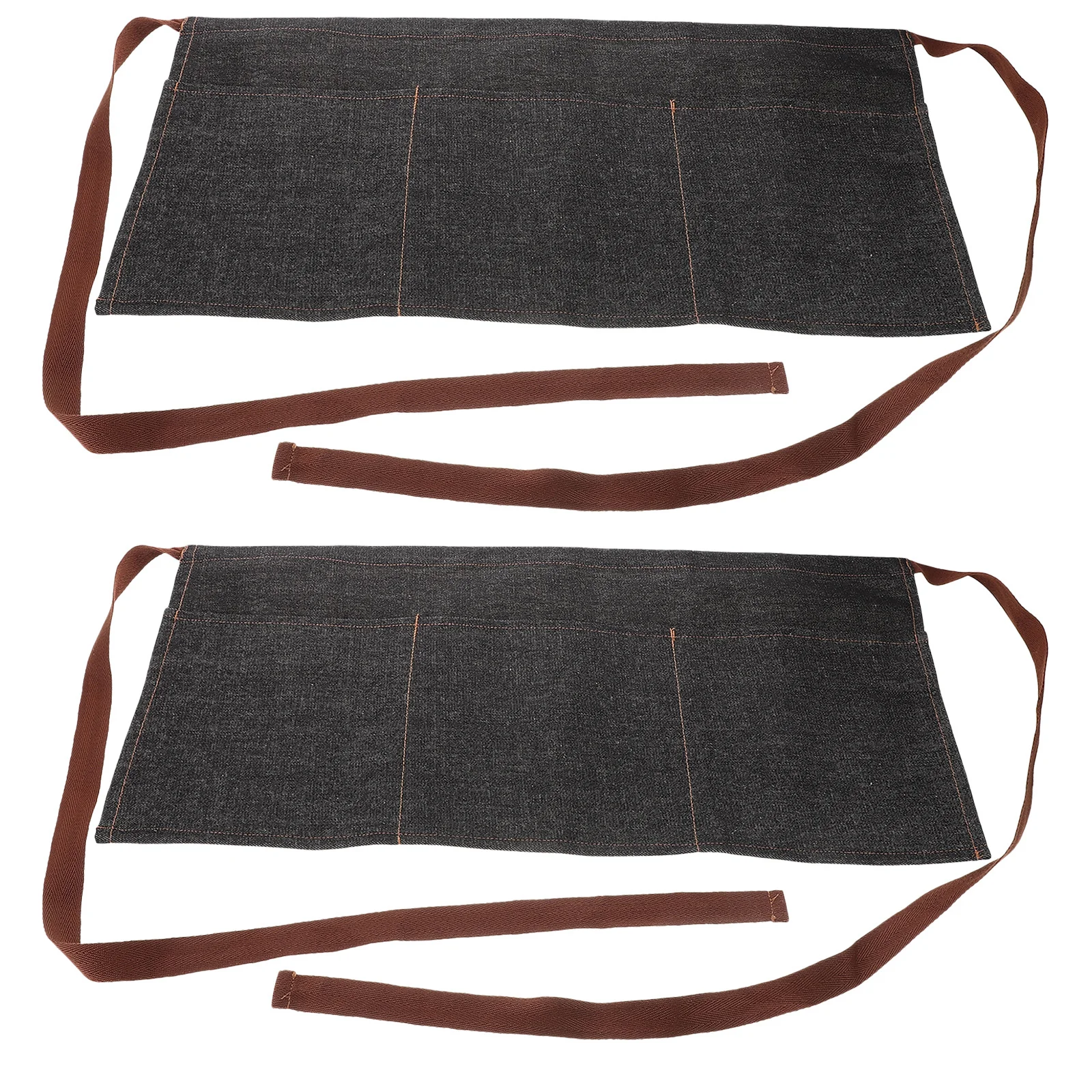 

Джинсовый фартук для официанта средней длины, 2 шт., регулируемый ремень на спине с несколькими карманами, короткий фартук для ресторана, кухни