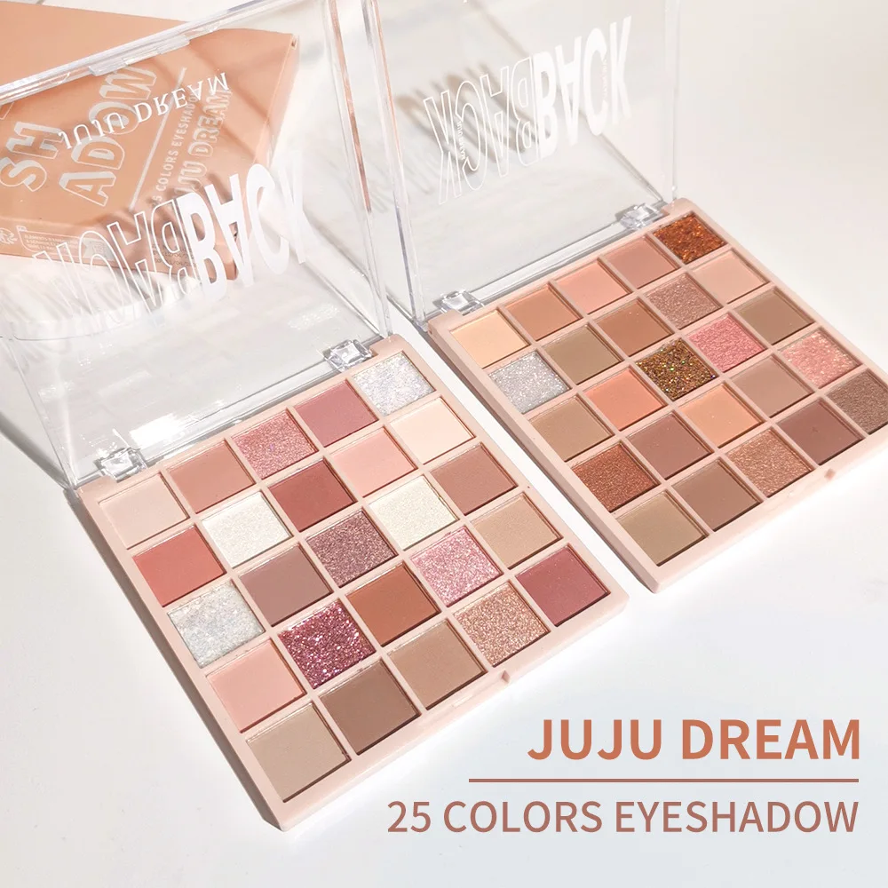 25-Color Eyeshadow Palette – Matte/Shimmer,Pink/Gold Tones,Waterproof,Long-Lasting,Brush &  Free Eyeliner, Unisex,Safe,Certified