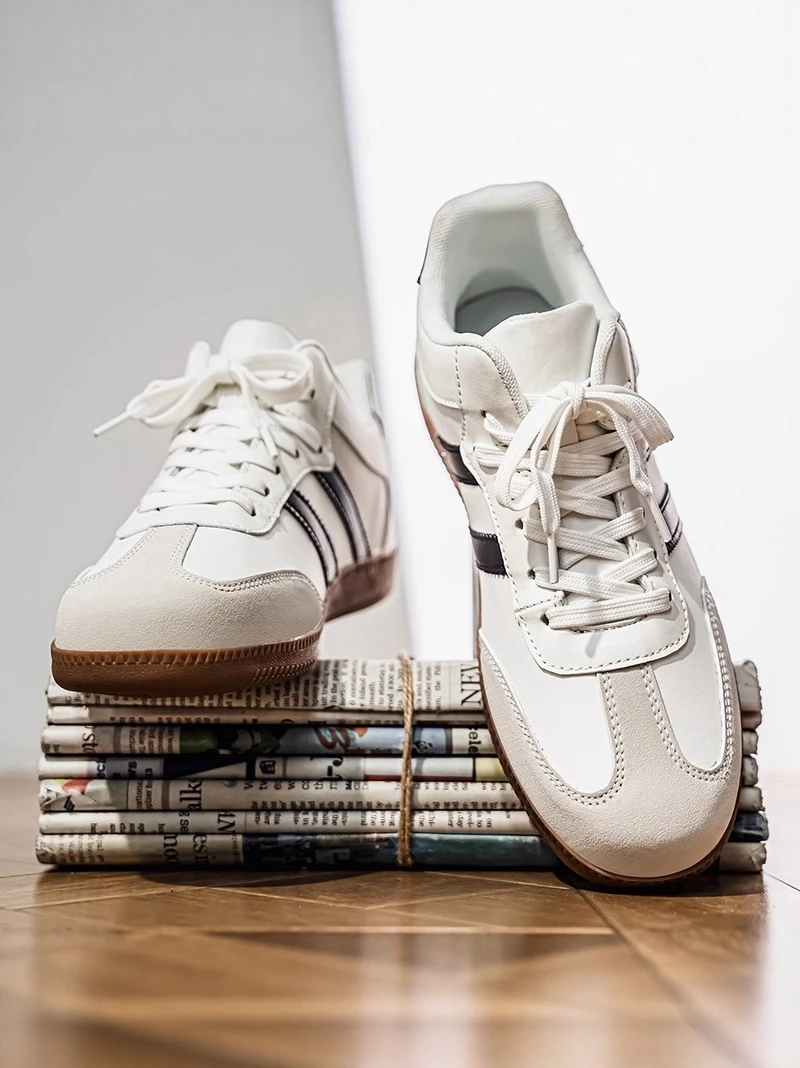 Men's Fashionable Sporty Shoes Leather Upper Wear-Resistant High-Top Casual Sneakers Trendy All-Match Autumn Seasonal Shoes