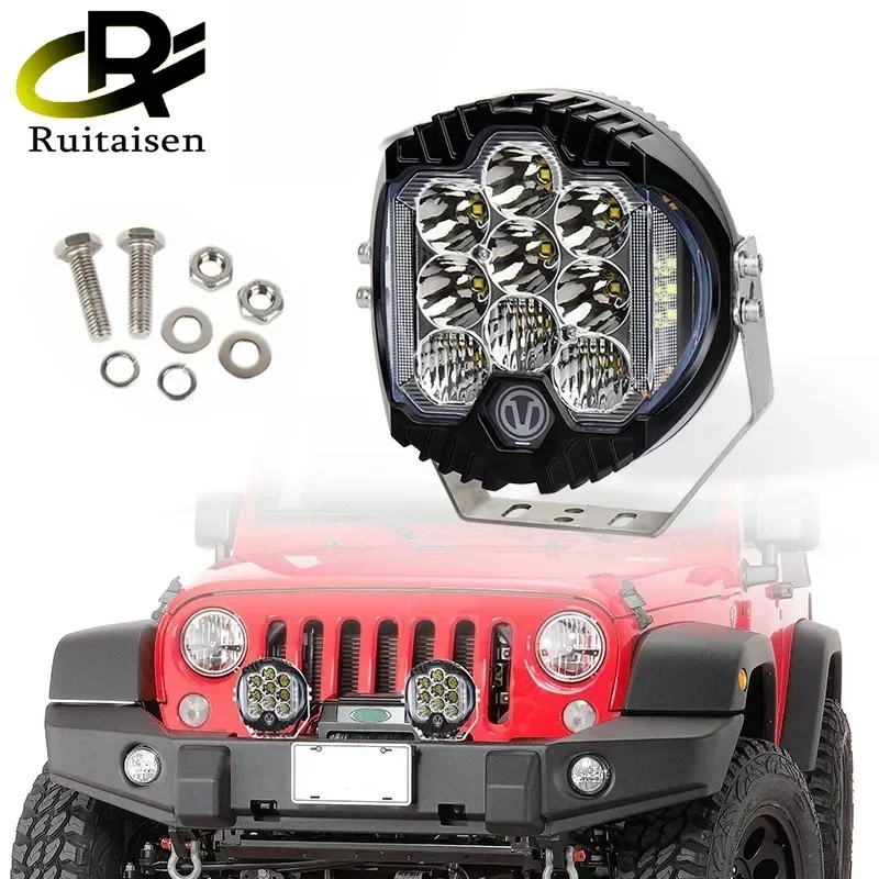 Durable  Three-sided Luminous 7-inch 90W Work Light Car Off-road LED Car Light High-brightness Modified Spotlight