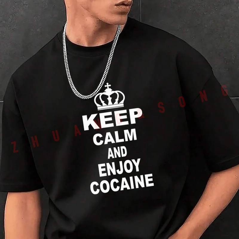 

Футболка Keep Calm And Enjoy для мужчин, черная, с круглым вырезом, новая мужская футболка в стиле хип-хоп, повседневная футболка с мотоциклетным принтом
