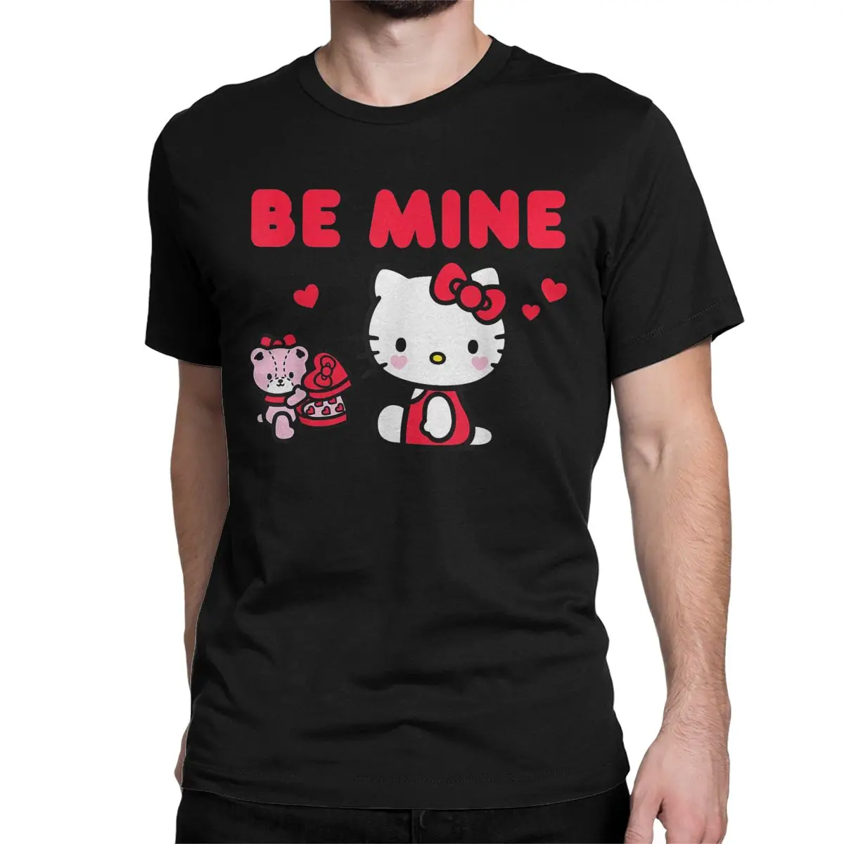 Leisure Hello Kitty Be Mine Chocolate Valentine T-Shirt Men Women Round Collar Cotton T Shirts Tees Birthday Present Clothes