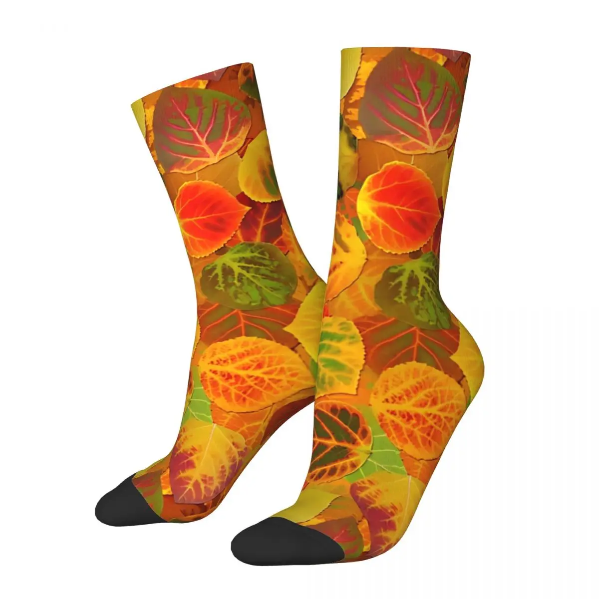 Winter Warm Retro Women Men Aspen Leaves Collage Solid Seamless Socks Autumn FallColors Mosaic Medley Non-slip Soccer Socks