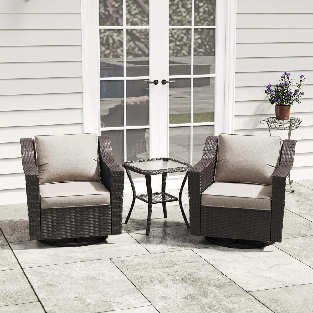 كراسي هزازة من الخيزران في الهواء الطلق ومجموعة طاولة جانبية: كرسيين بذراعين دوارين مع وسائد قابلة للغسل #5