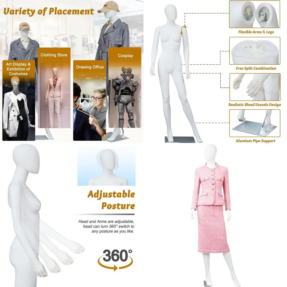 

70-inch Adjustable Female Mannequin with Detachable Full Body and Metal Base