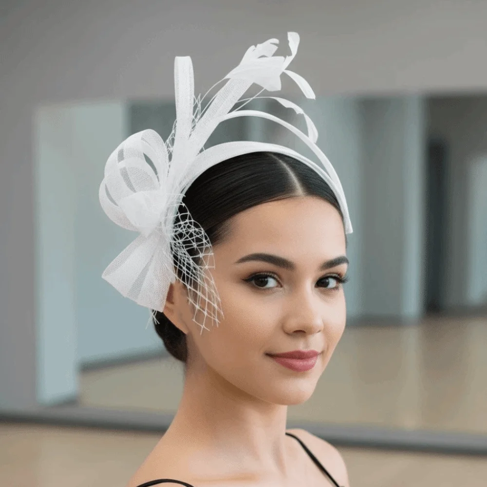 

Hair Accessories Feather Mesh Headband Solid Color Vintage Elegant Fascinator Hair Hoop Funny Headwear