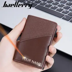 Baellerry RFID Short Men Wallets Free Name Engraved Mini Card Holder Male Purse Top Quality PU Leather Slim Men's Wallet Popup