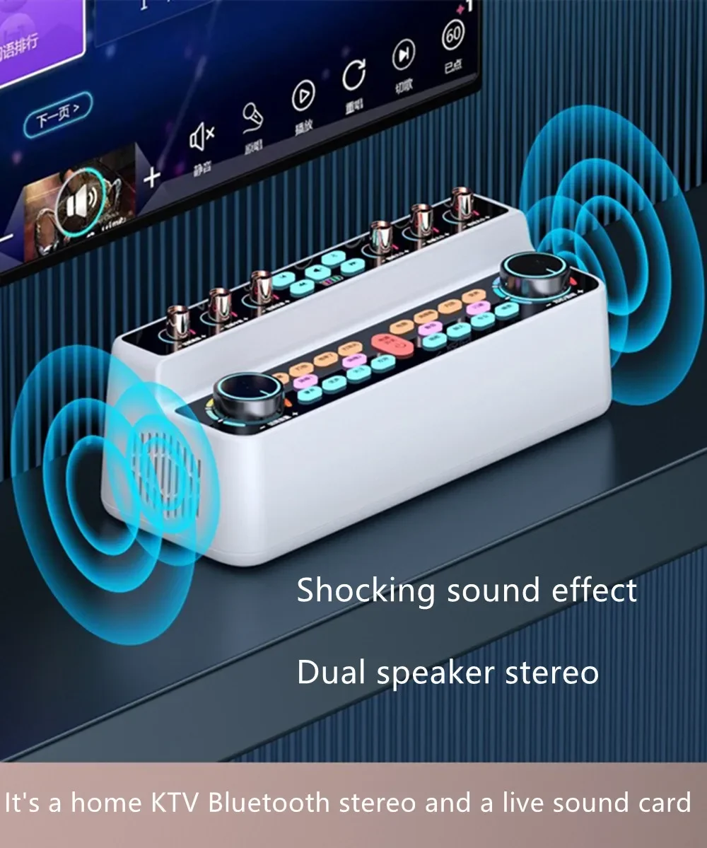 Bluetooth Speaker Mobile Phone Computer TV Karaoke Live Sound Card Dual Horn Stereo Audio AUX TF Player Wireless Microphone Set