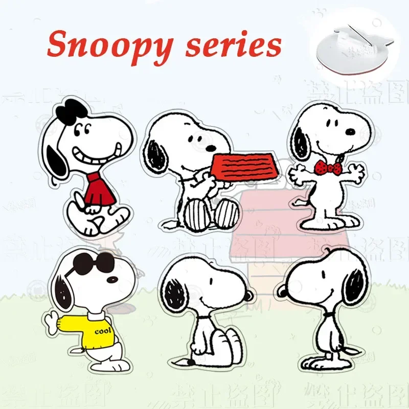 Cute Cartoon Snoopy Brooch, Japonês Anime Cartoon Badge, Acrílico Lapel Pin, Personalidade Neckpins, Mochila Decoração Acessórios, 1 Pc, 6 Pcs, 9Pcs