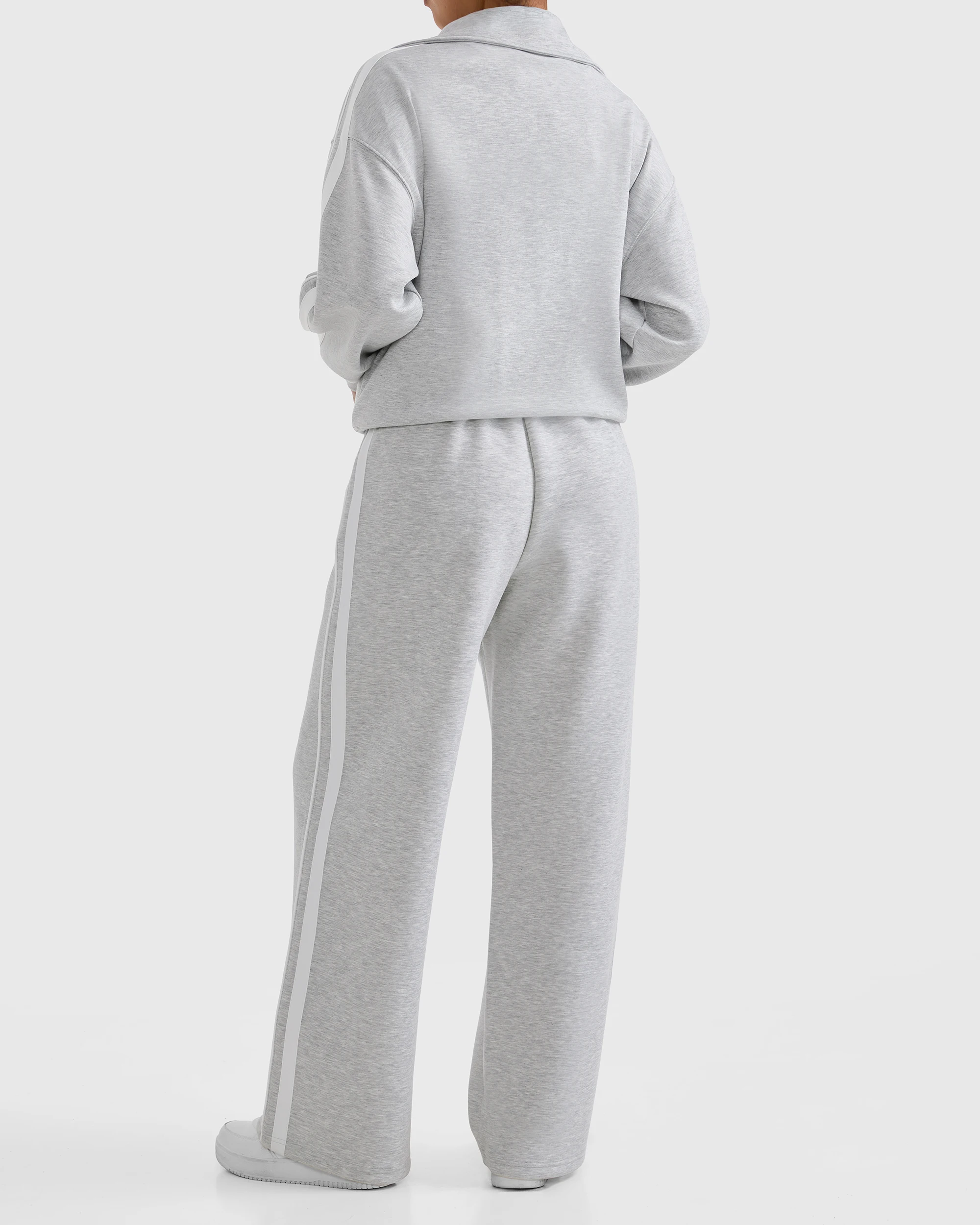 Women's Autumn 2 Piece Casual Sports Set Retro Solid Color Zipper Sweatshirt High Waist Drawstring Wide Leg Pants Street Wear