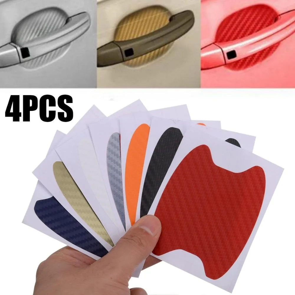 4Pcs/Set Universal Carbon Fiber Car Door Handle Sticker, Scratches Resistant Anti-Scratch Protection Film Cover Design