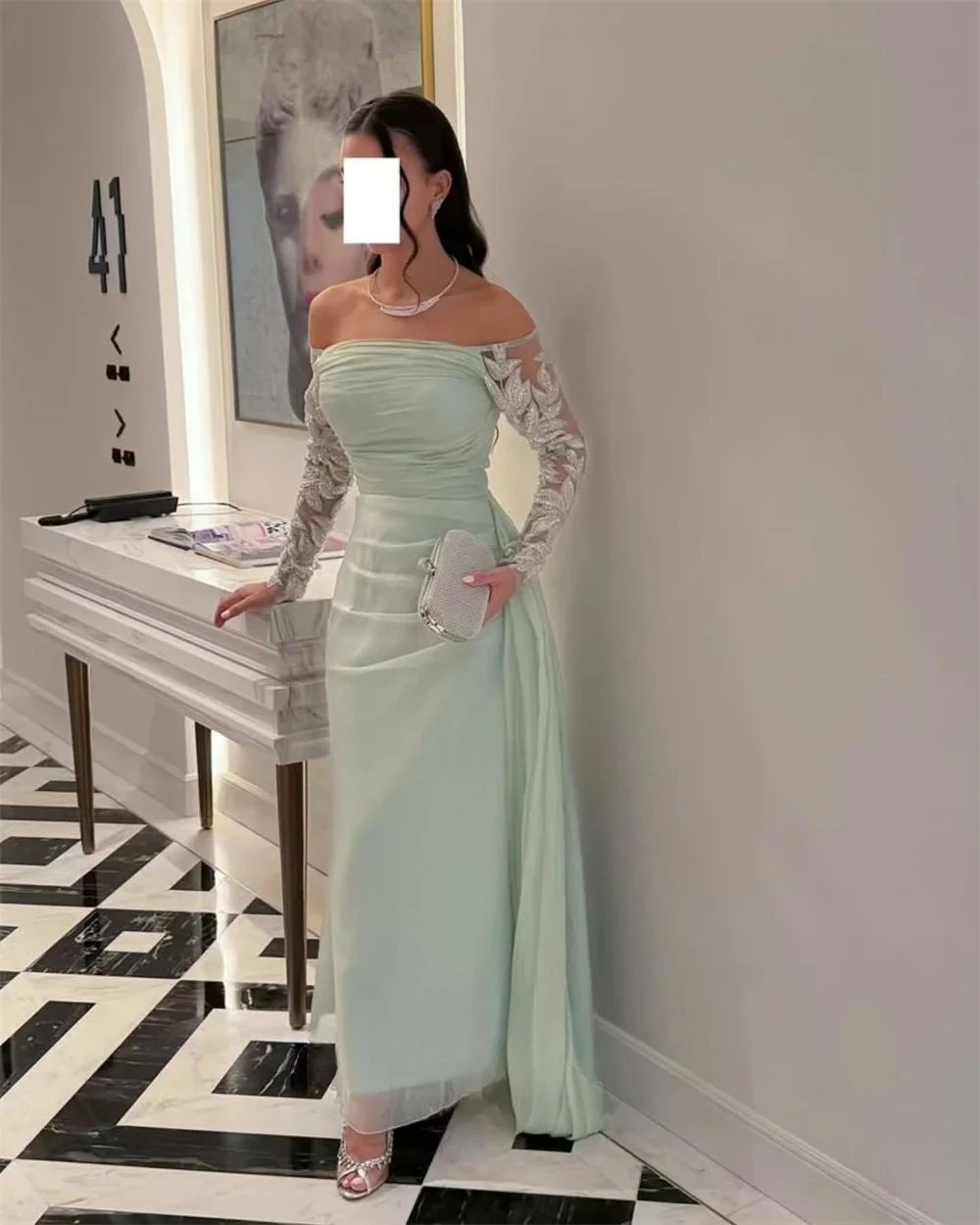 Suknia wieczorowa na jedno ramię, wykwintna koronka z kwiatami 3D, długi rękaw, krój syreny, suknia balowa z odkrytymi plecami, wysoka jakość, nowoczesny styl.