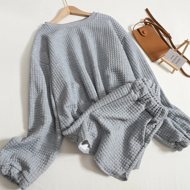 

Autumn Winter Fashion All-Match O-Neck Long-Sleeved Drawstring Hoodie Elastic Waist Wide-Leg Shorts Two-Piece Suit Student Girl