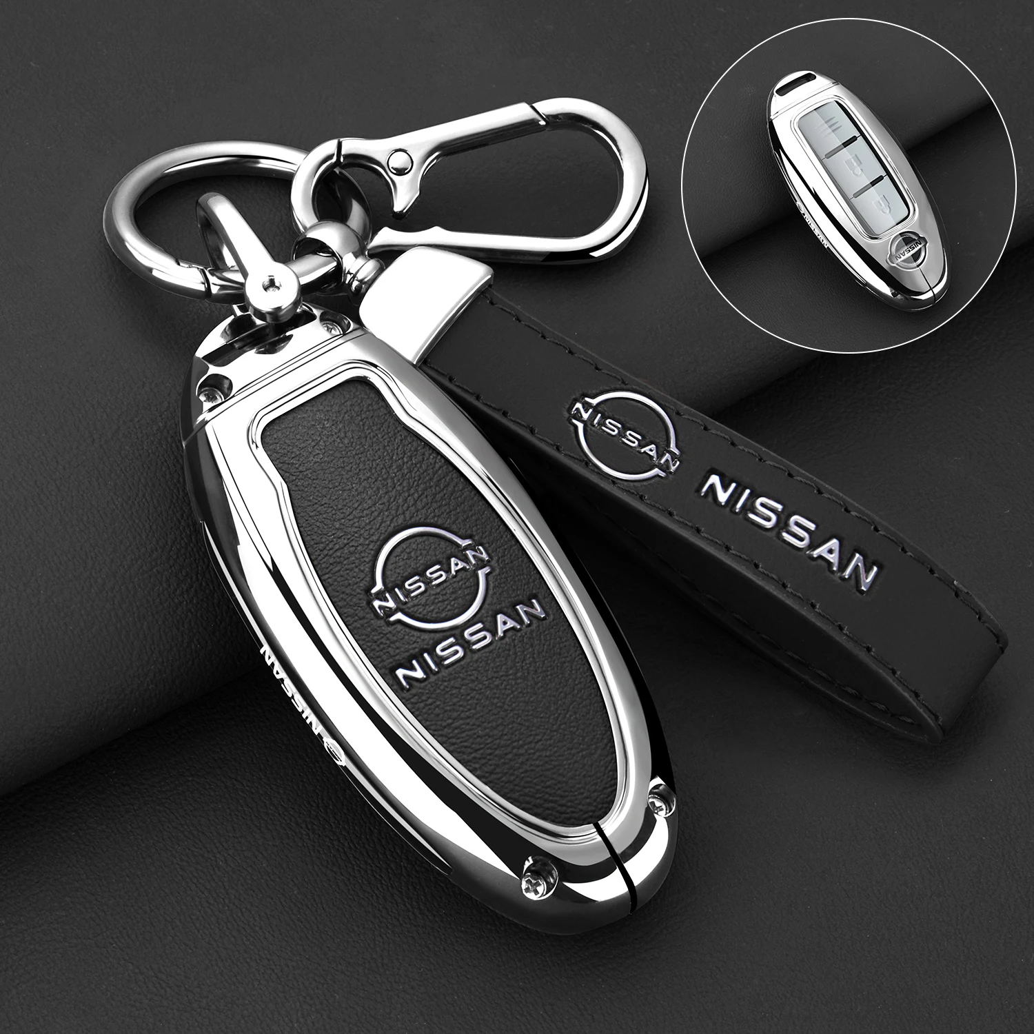 

3 Buttons Car Key Case Cover Leather Shell Fob Holder for NISSAN-Tiida Qashqai X-TRAIL Terra18 370Z MARCH 15 Auto Accessories