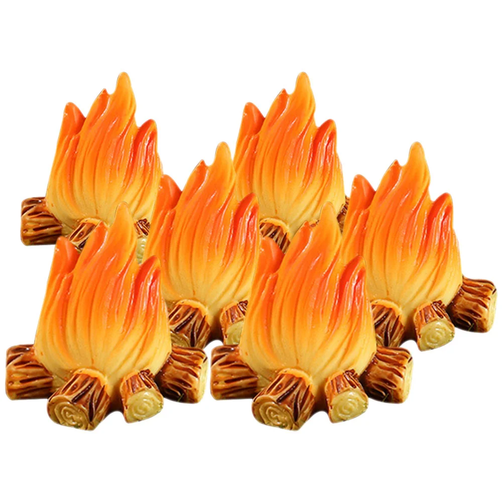 6 Pcs Miniatures Fire Bonfire Ornaments Resin Fake Flame Campfire Pretend Camping Theme Party Supplies