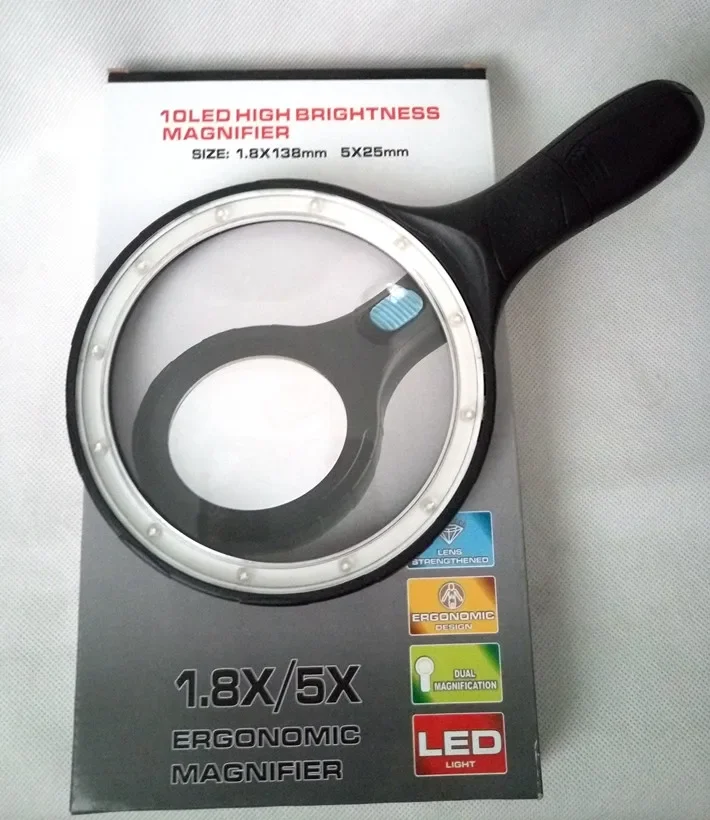 

138mm Lens Handheld Magnifier 1.8X 5X LED Illuminated Reading Magnifying Glass Gift