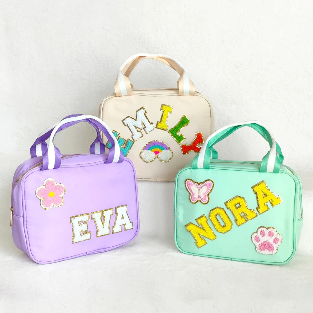 

Chenille Letter Patch DIY Students Back to School Gifts Kids Lunch Tote Boys Girls Thermal Bag Insulated Lunch Bags Cooler Bag