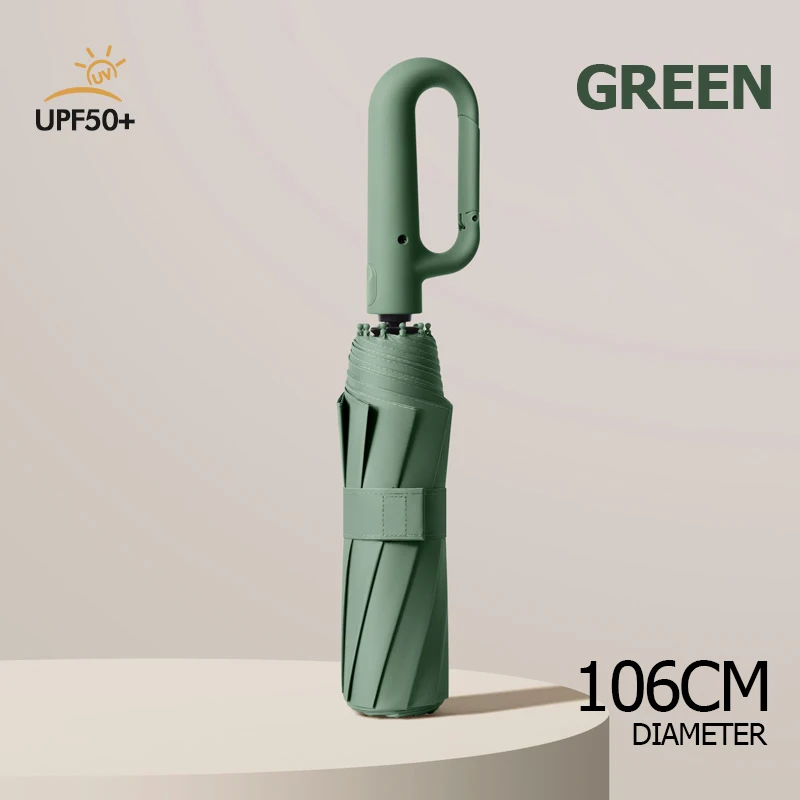 Großer, winddichter, starker Regenschirm mit reflektierendem Streifen, umgekehrter, automatisch faltbarer UV-Regenschirm für Regen, Sonne, Karabiner, Griff, Luxus