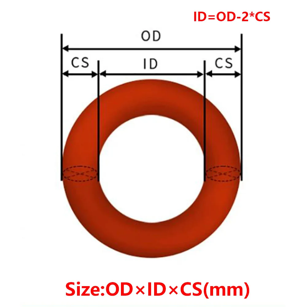 Fuwell 10/5/2pcs VMQ O Ring Gasket Thickness CS 6mm OD 40mm~270mm Red Waterproof Washer Round O Shape Silicone Food Grade O-Ring