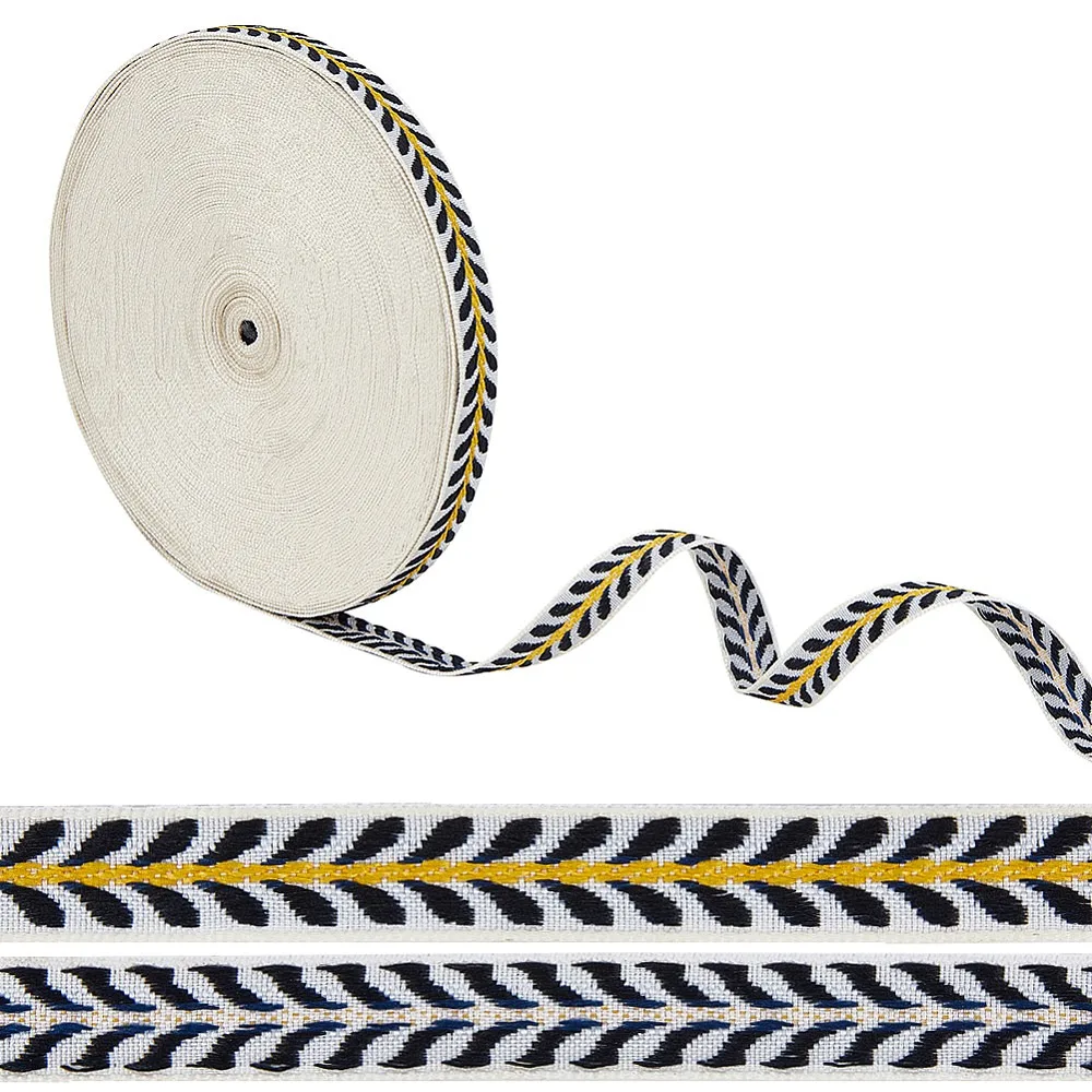 Cintas de poliéster con bordado de estilo étnico, cinta jacquard, cinta tirolesa, accesorios para prendas de vestir, color negro, 1/2 pulgada (13mm), 20 yardas