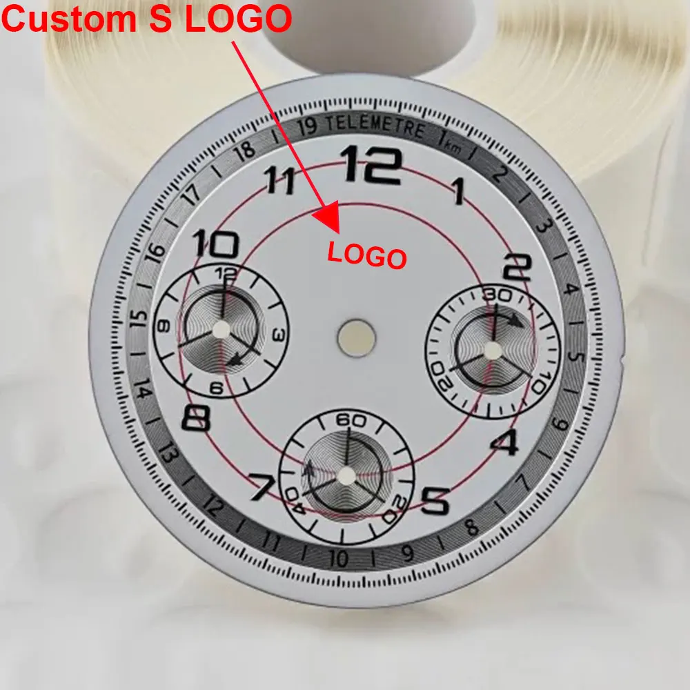 Custom logo 29.5mm Daytona watch dial with airplane hands, suitable for VK63 quartz movement replacement accessory