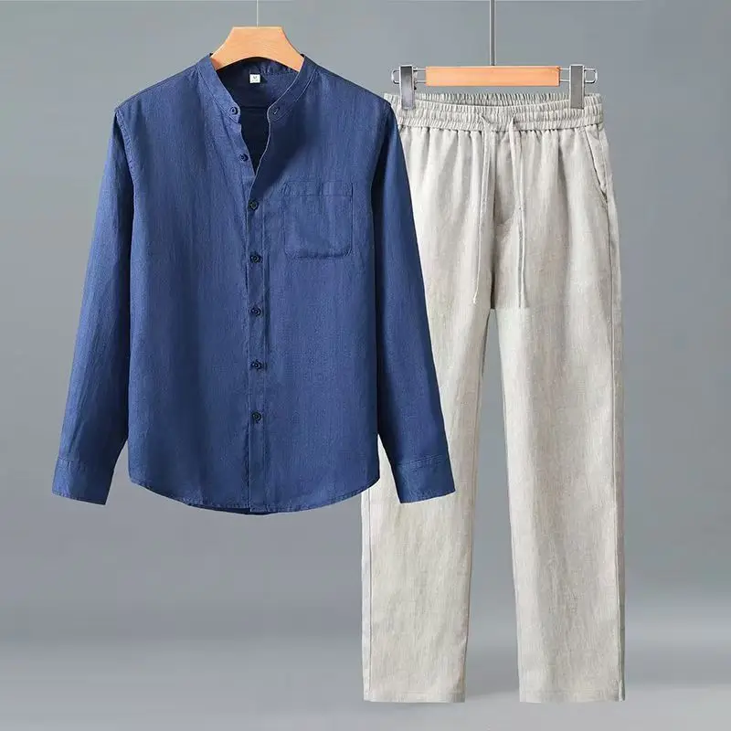 (Shirt + trousers) 2026 summer men fashion classic shirt men's business casual fashion shirts men A set of clothes size M-4XL view 2