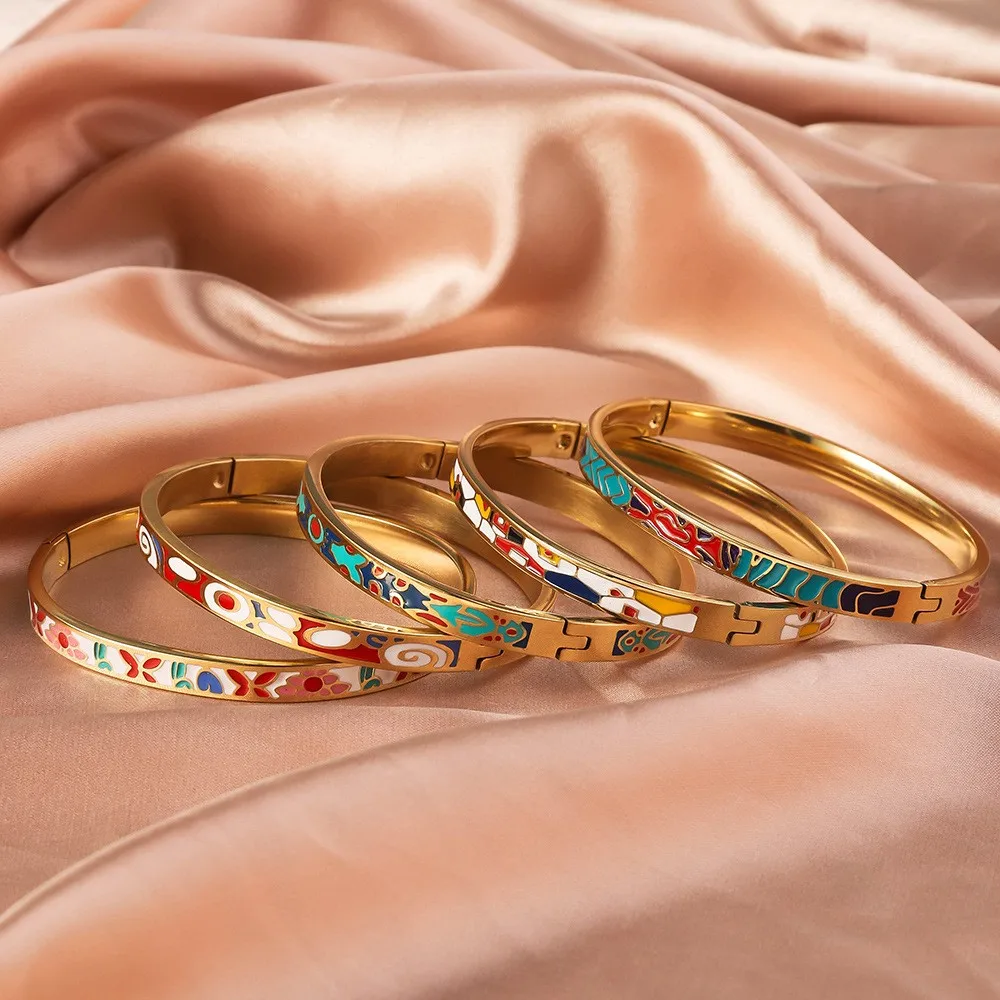 Titanium steel bracelet, exquisite geometric shape, oil dripping fashion, stainless steel enamel bracelet jewelry - view 2