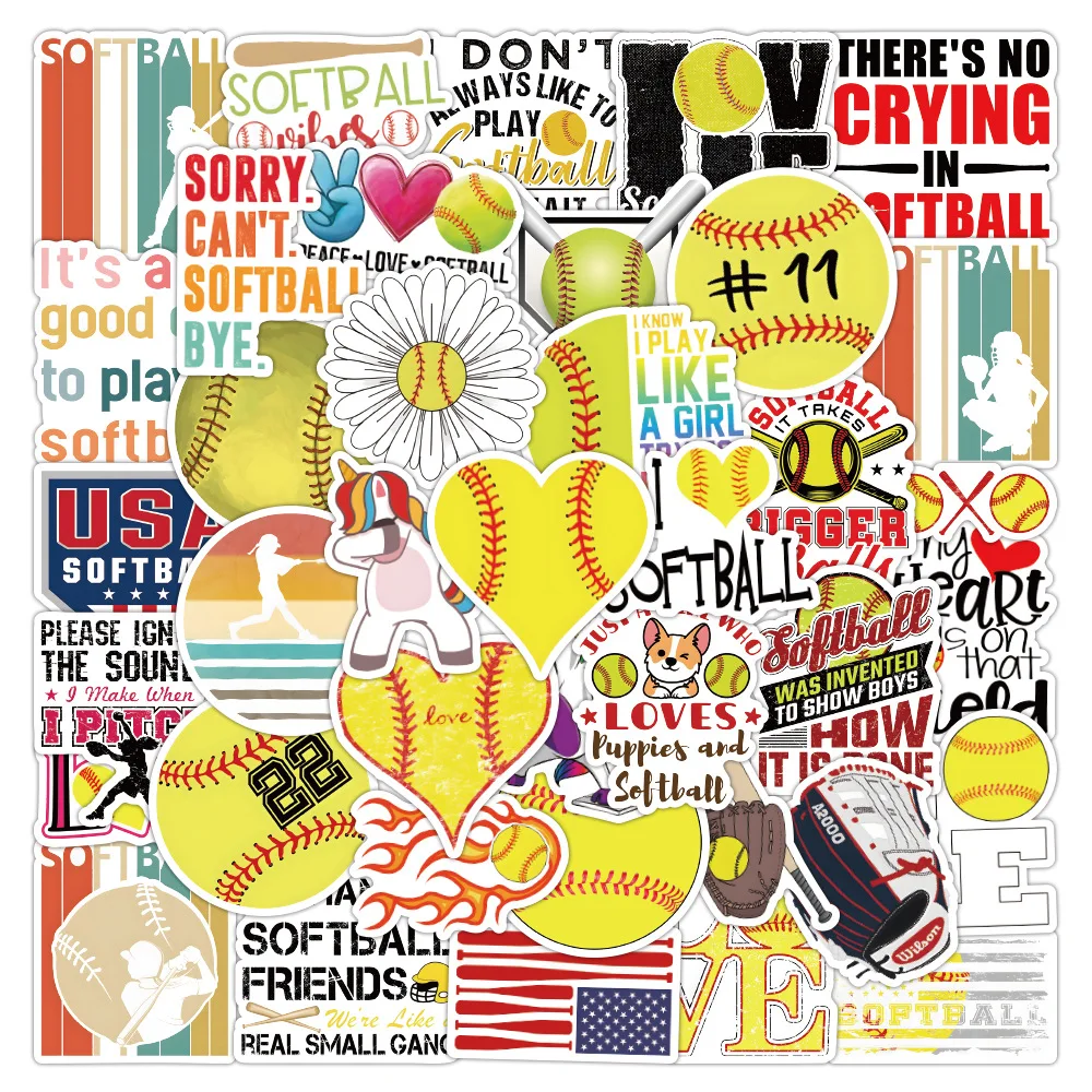 

50Pcs Softball Graffiti Stickers Luggage Notebook Skateboard Waterproof Stickers